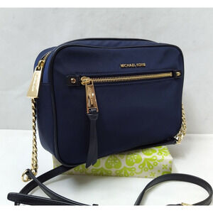 Michael Kors Polly Blue Nylon Zipper Closure Chain Strap Crossbody Bag